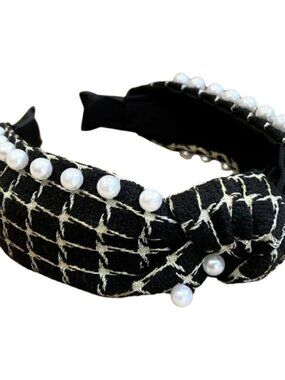 It Girl Black Quilted Pearl-Trim Headband Headbands of Hope NWT